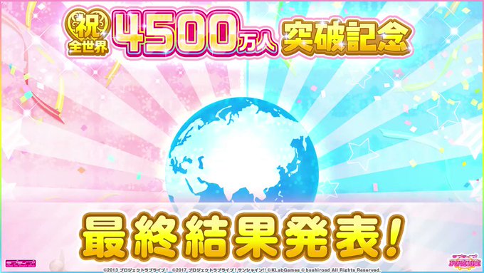 #スクフェス4500万人 突破記念みんなでワイワイ全世界同時チャレンジ🎉ライブプレイ数&練習数が「4500万回」を大幅に #スクフェス4500万人 突破記念みんなでワイワイ全世界同時チャレンジ🎉ライブプレイ数&練習数が「4500万回」を大幅に