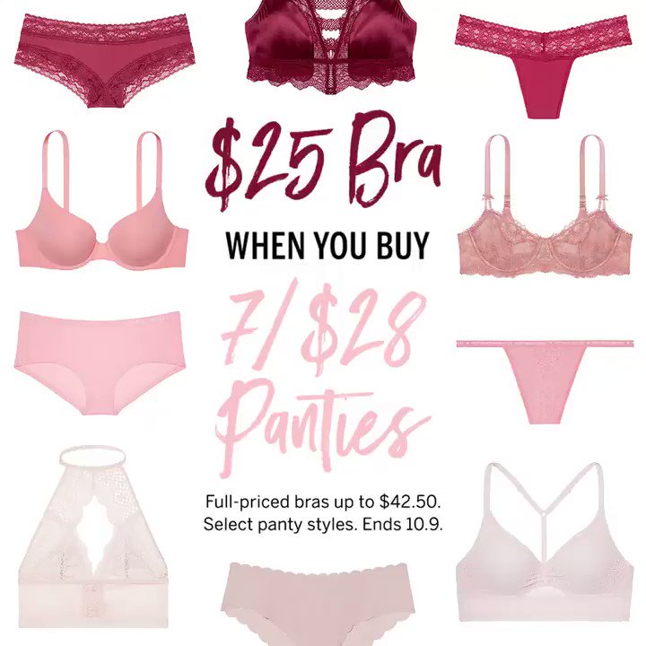 Last call—score a $25 bra with 7/$28 panties! It’s your Panty Party + 1. ???????? only. https://t.co/2EGls319ge https://t.co/Rg24x82fYy