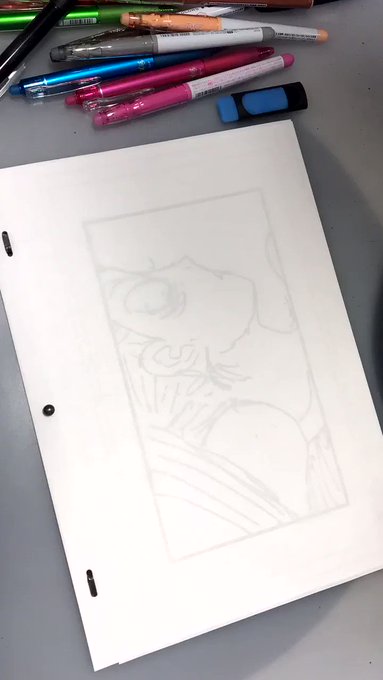 アニメ【臨死‼︎ 江古田ちゃん】No.5メイキング その⑧フリクションの利点。江古田ちゃんを描き終えた後、その一部を消し アニメ【臨死‼︎ 江古田ちゃん】No.5メイキング その⑧フリクションの利点。江古田ちゃんを描き終えた後、その一部を消し