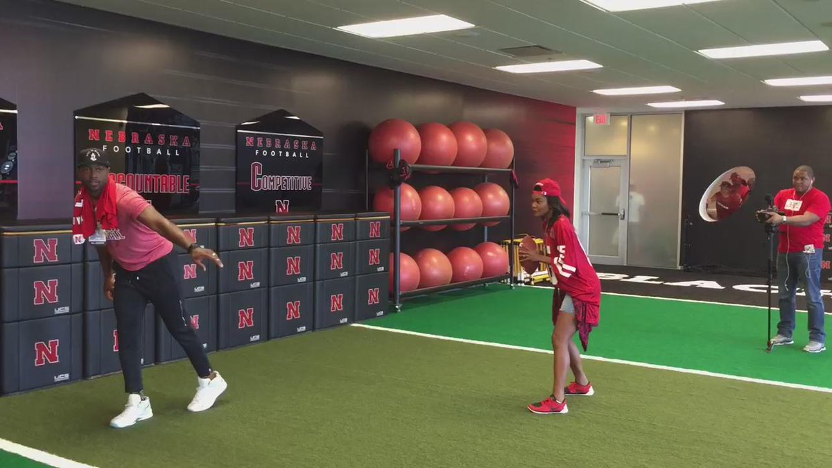 RT @Huskers: Little pregame throw and catch with @itsgabrielleu and @DwyaneWade before the #Huskers take on BYU. http://t.co/VBVqlx03c0