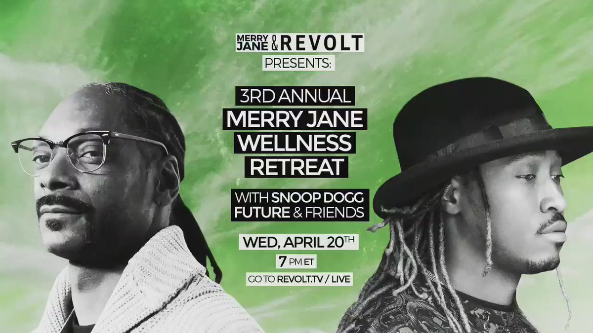 RT @MERRYJANEMEDIA: CAN'T MAKE IT TO DENVER? 

Watch @SnoopDogg #Wellness420 Retreat LIVE on @RevoltTV starting at 5PM (MST) on 4/20 https:…