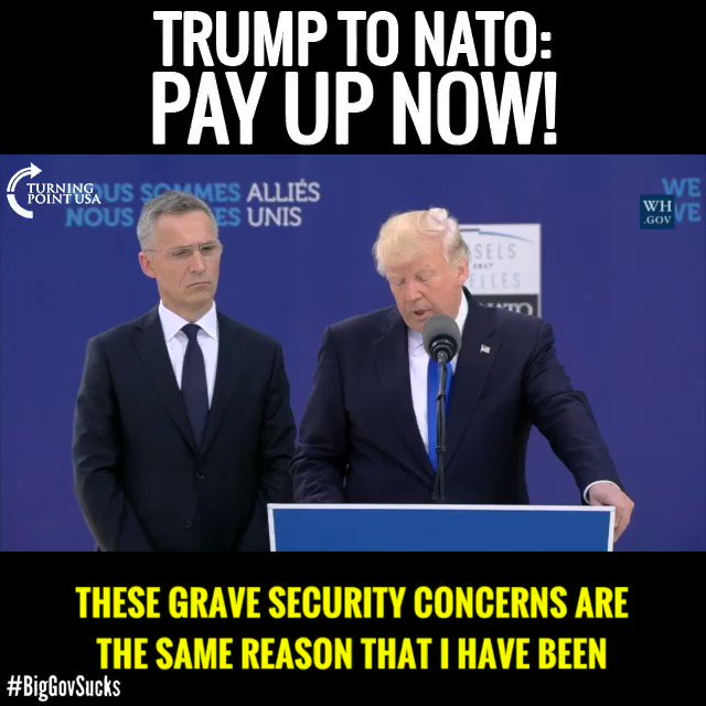 BOOM!
@POTUS @realDonaldTrump Unloads On NATO Members For Their Free Ride On The Backs Of Americans!
#BigGovSucks https://t.co/6l2YugMW0a