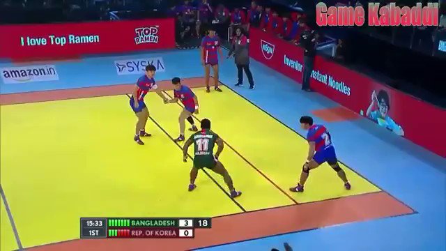 カバディワールドカップ2016動画。バングラデシュvs韓国。レイド(攻撃)成功。タッチポイント3ポイント+オールアウトポ カバディワールドカップ2016動画。バングラデシュvs韓国。レイド(攻撃)成功。タッチポイント3ポイント+オールアウトポ