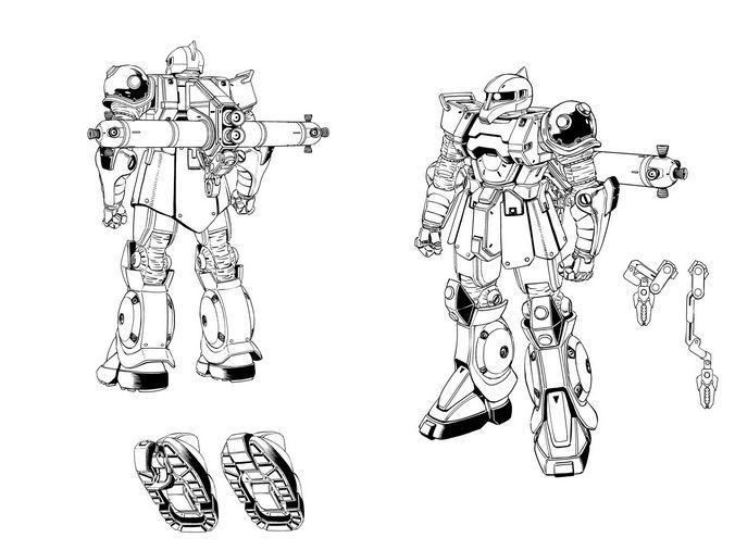 サンダーボルト版ザクI:MS-05 小型のバックパックが取り付けられており、1基のサブアームを持つ。足裏には、機体固定用 サンダーボルト版ザクI:MS-05 小型のバックパックが取り付けられており、1基のサブアームを持つ。足裏には、機体固定用