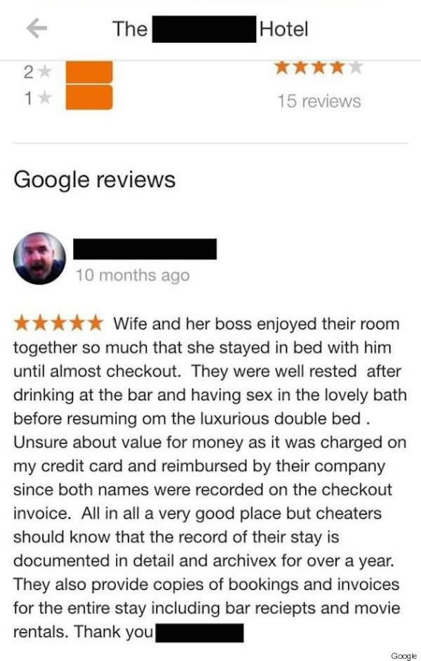 oh wow this guy posted a review of the hotel where he caught his