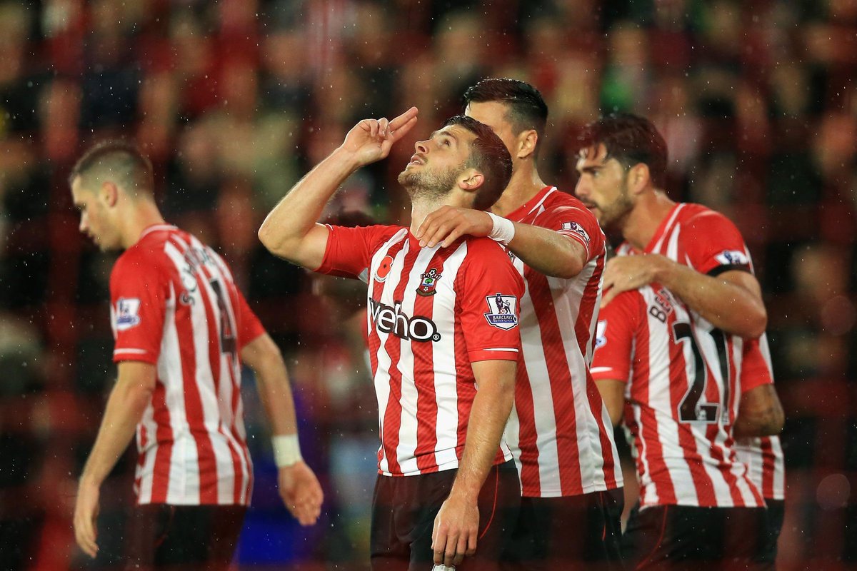 Shane Long celebrates goal with Southampton teammates [via @PremierLeague]