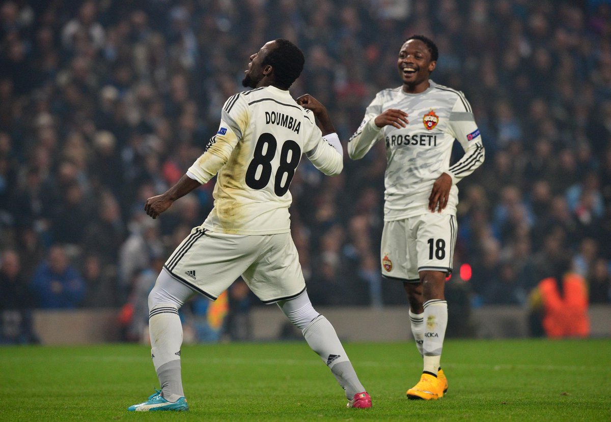 Ahmed Musa [18] joins Seydou Doumbia to celebrate a goal [via @ChampionsLeague]