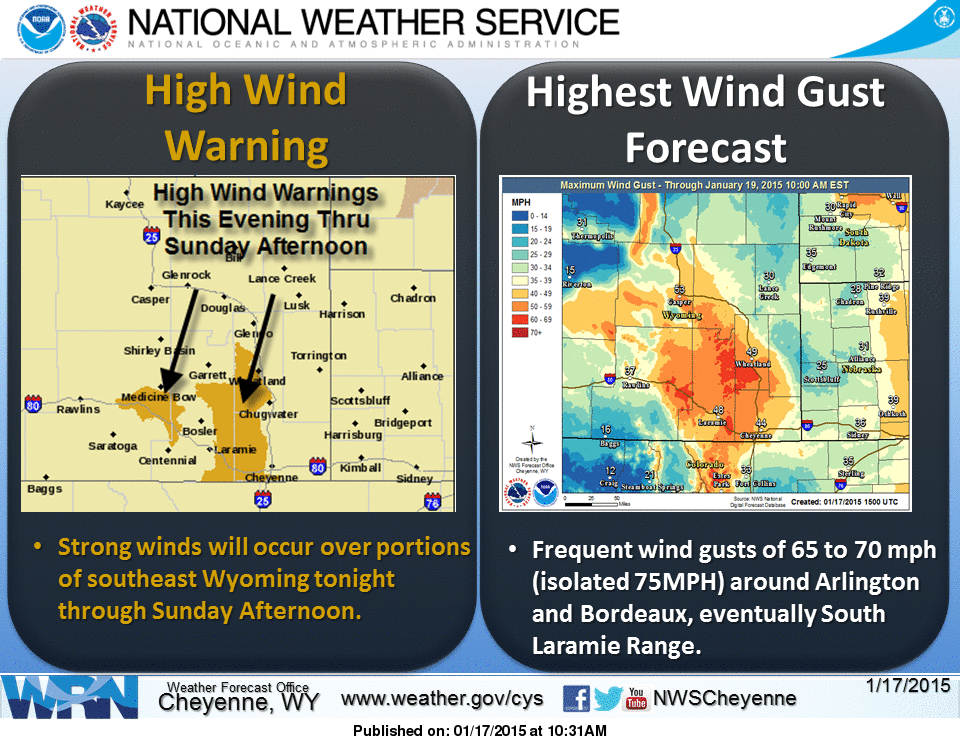 Strong winds for the wind prone areas of se wy tonight thru sunday aftn