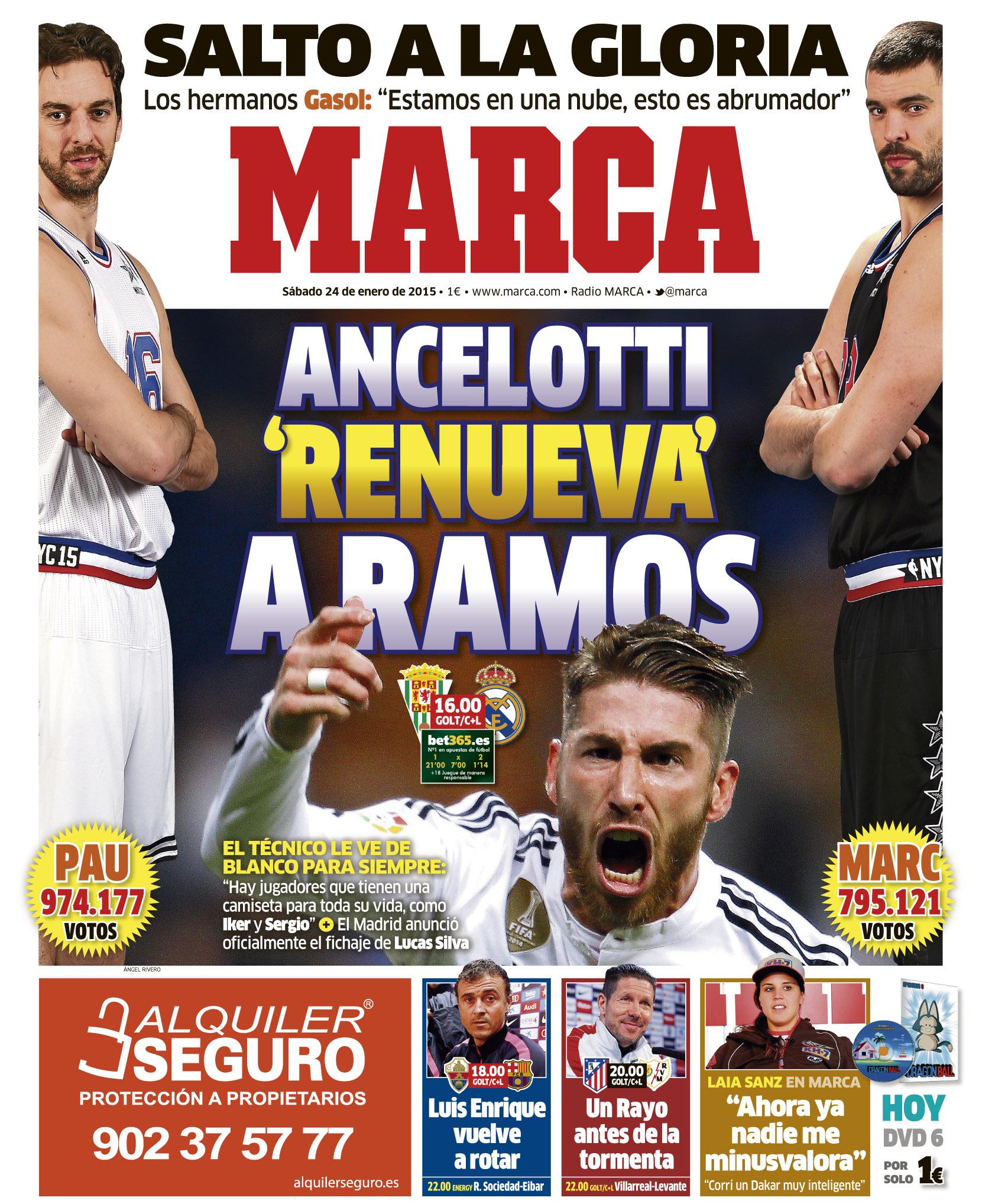 #LaPortada Ancelotti 'renueva' a @SergioRamos http://t.co/cgm87AZg6c