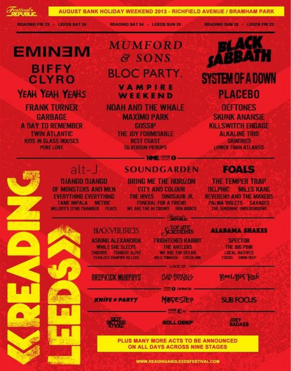 Reading Festival Leaked Lineup 2013