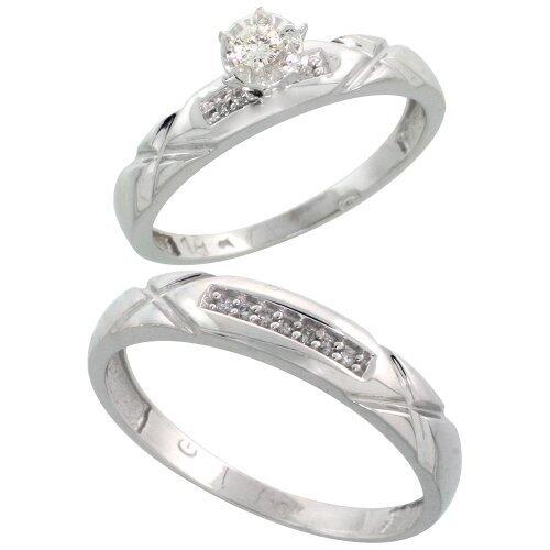 White Gold 2-Piece Diamond wedding Engagement Ring Set for Him and Her ... White Gold 2-Piece Diamond wedding Engagement Ring Set for Him and Her ...