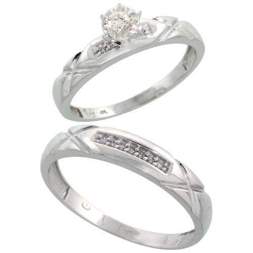 White Gold 2-Piece Diamond wedding Engagement Ring Set for Him and Her ...