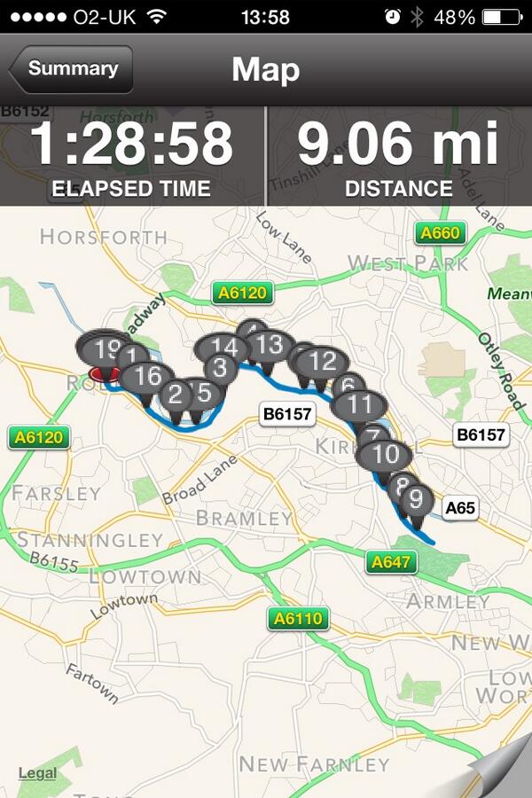 Half marathon training going well... #leedshalf #GNR2014 #playhardtrainharder sub 1.58 target !