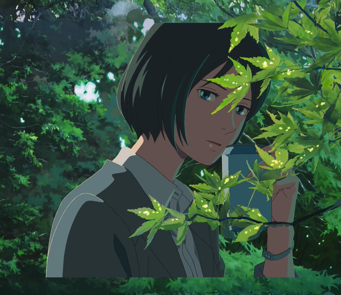 「言の葉の庭」公開一周年記念:このカットの美術とセルを重ねた状態。 #言の葉の庭 「言の葉の庭」公開一周年記念:このカットの美術とセルを重ねた状態。 #言の葉の庭