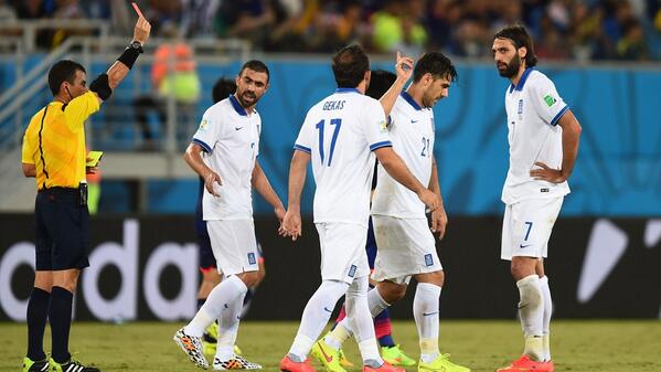 Greek captain Katsouranis gets sent off [via official FIFA facebook page]