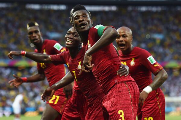 Gyan celebrates goal with teammates [via official FIFA facebook page]