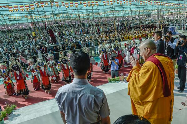 HHDL thanking the crowd at celebrations honoring his 79th birthday at the 33rd Kalachakra in Ladakh, India on July 6 