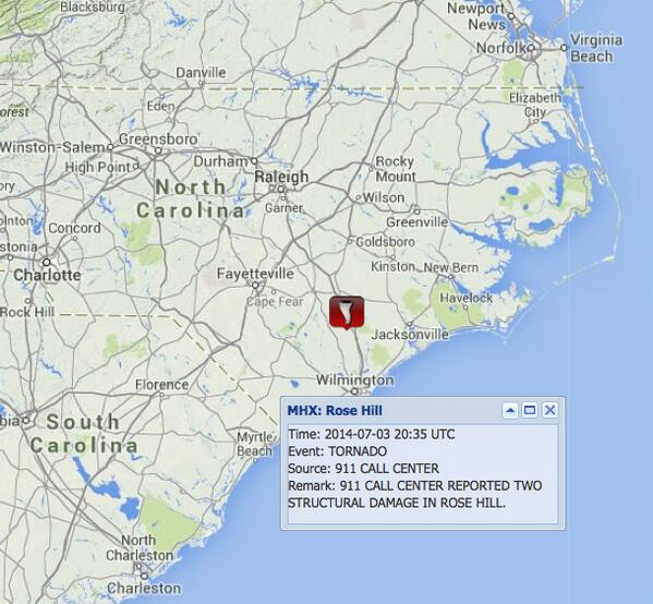 Structural damage reported in Rose Hill, NC, after earlier reported