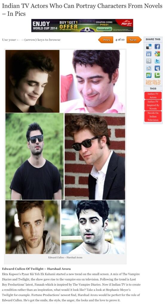 @Ayesha_ZaYain: Edward Cullen of TV😍 #Twilight #Beintehaa Indian Actors who can potray Characters from Novels
