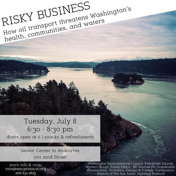 TONIGHT: Have Qs about #oiltrains in #Skagit Valley? Join @Eric_deP at this #Anacortes community forum to discuss.