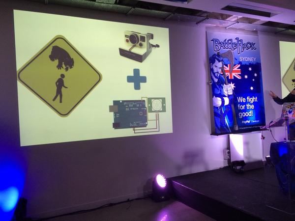 .@jcleblanc came up with an awesome dropbear detection system based on a Polaroid camera and an Arduino #battlehack