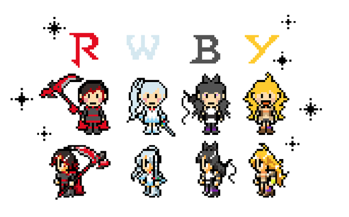RWBY sprites!! チームRWBY全員できたよ〜 MOTHER3とFF6のドット絵風!武器も持たせてみた! # RWBY sprites!! チームRWBY全員できたよ〜 MOTHER3とFF6のドット絵風!武器も持たせてみた! #