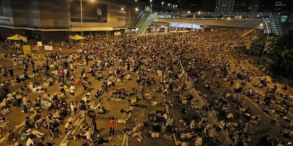 hongkong pro-democracy groups take to the streets, but in smaller.