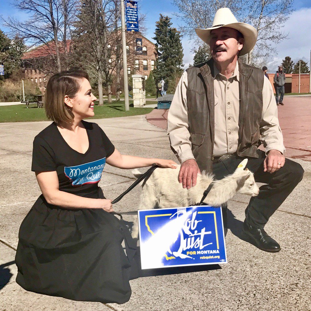 The #votegoat has arrived. @RobQuistforMT and I are about to dorm storm #MSU. #mtpol #robquist #teamquist https://t.co/whTZUzI0fe