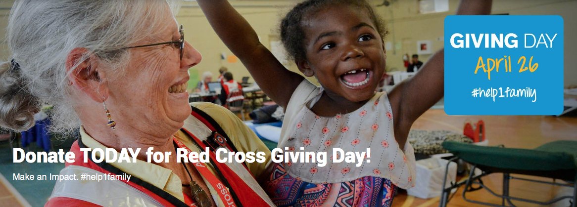It’s @RedCross Giving Day! You can make an impact and #help1family. Join me: https://t.co/rEMbe87V6s. https://t.co/FJp7rb4WXV