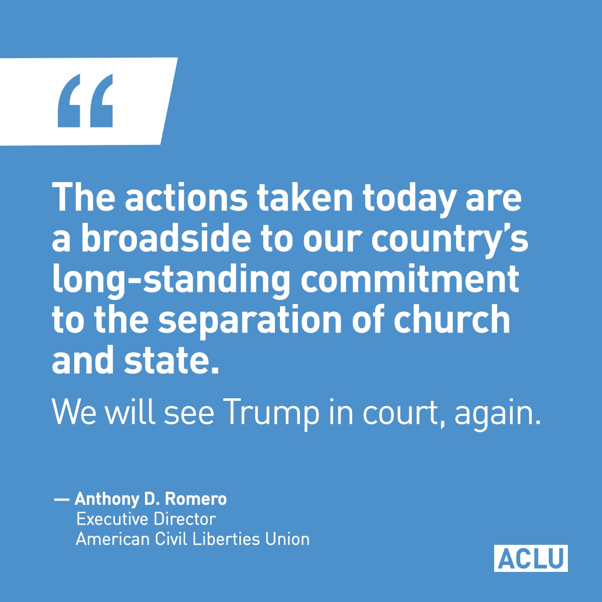 RT @ACLU: Our freedom of religion is not a #LicenseToDiscriminate. 

@POTUS, we will see you in court, again. https://t.co/JZgaWcu6Px