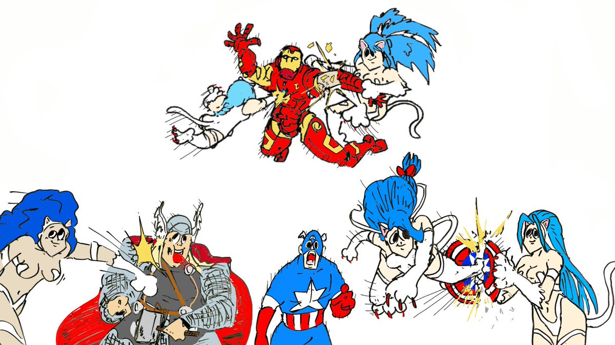 アベンジャーズ vs キャットウーマン族#格ゲーキャラ描こうぜ アベンジャーズ vs キャットウーマン族#格ゲーキャラ描こうぜ