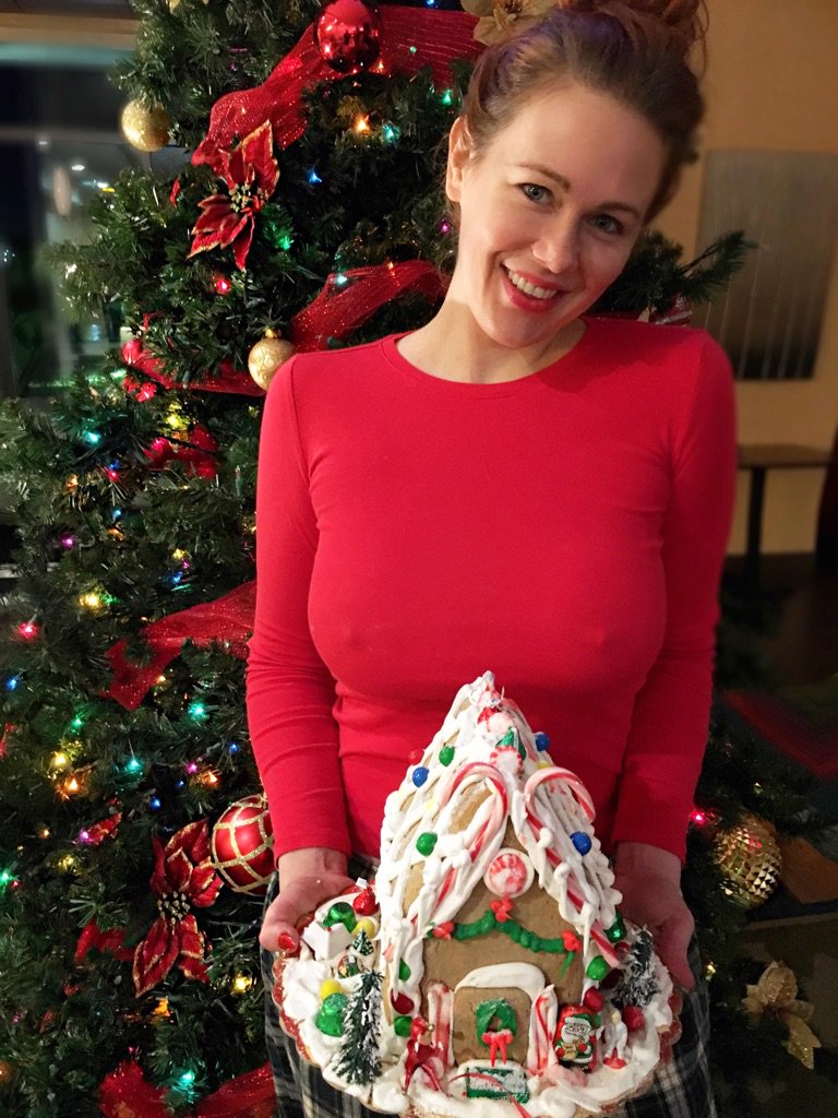Look what I did! Gingerbread House in my Holiday PJs.???????????? (why are there no ginger people emojis?!) #happyholidays https://t.co/G4RnEHav75