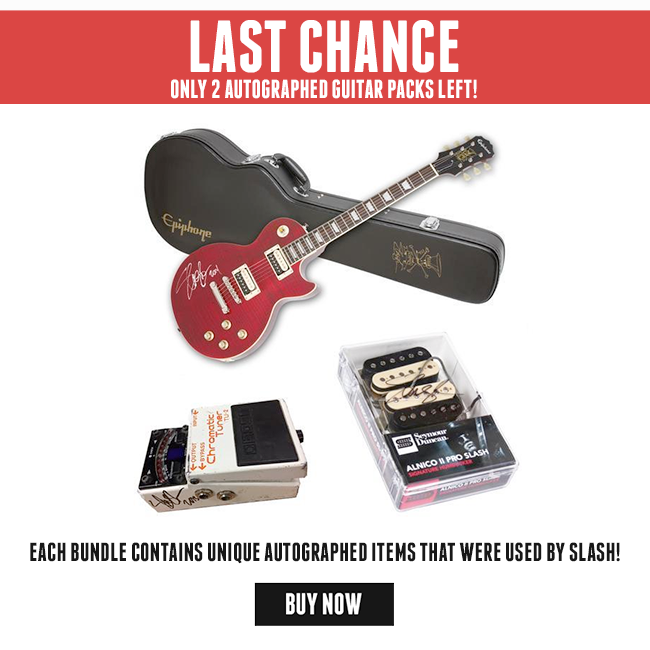LAST CHANCE! Only 2 autographed Slash guitar packs left! https://t.co/nf1zWhrqZL #slashnews https://t.co/xhtQUGQTLq
