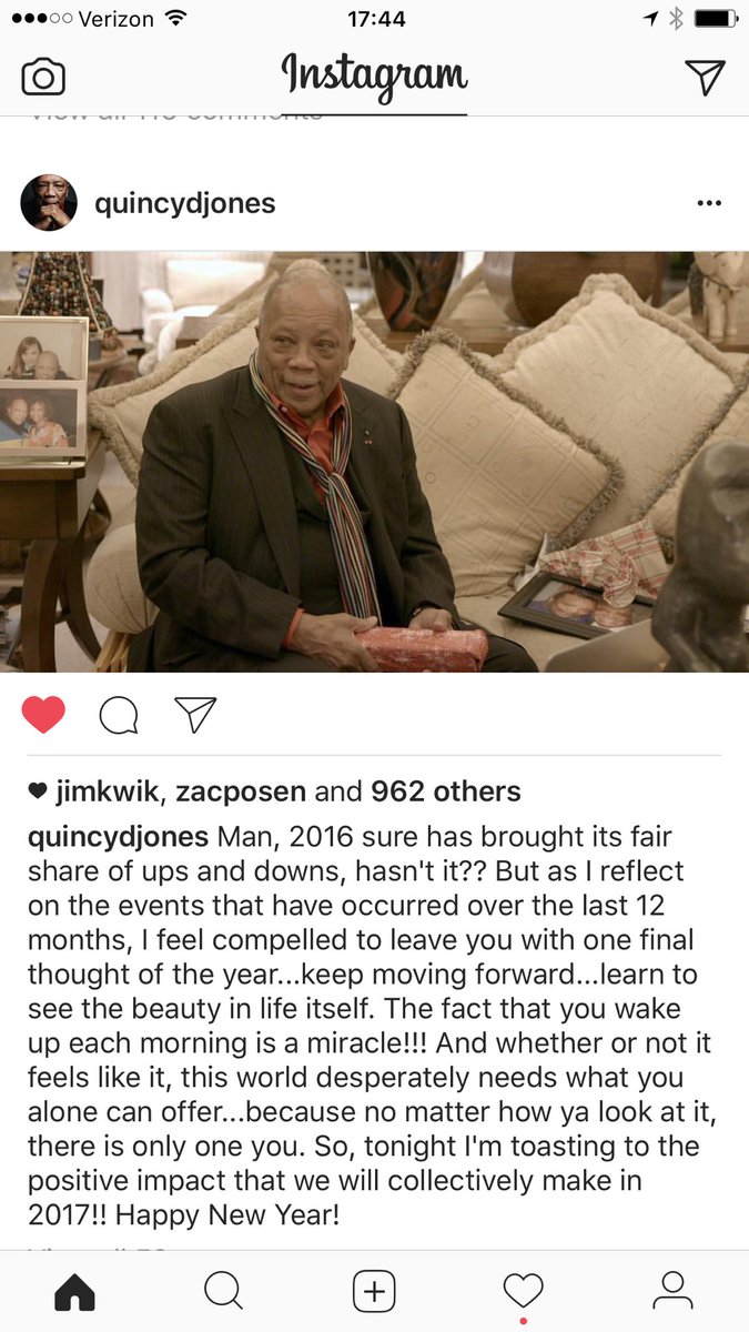 Great words from @QuincyDJones today. Thanks!  just what I needed on the eve of a new year https://t.co/w1Vgf03bGO