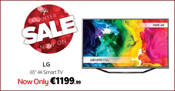 Save €600 on the LG 65” 4K Smart TV at DID Electrical this weekend; https://t.co/uIVakPRfla #WinterSale https://t.co/sDJMtGIfXg