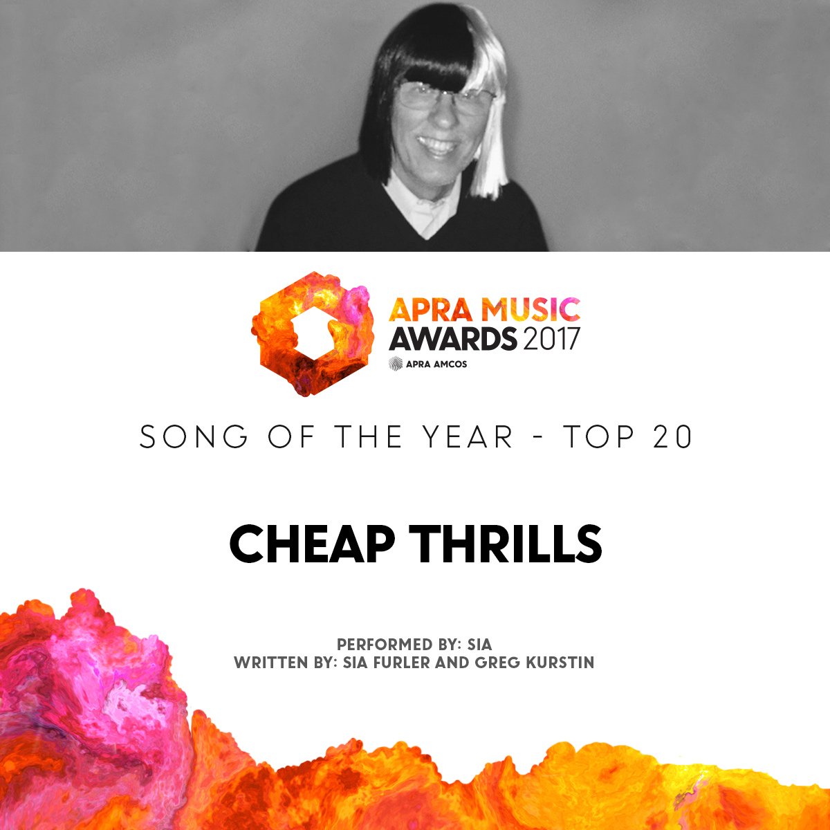 #CheapThrills is shortlisted for Song of the Year at this year's #APRAs! - Team Sia https://t.co/0h5z8BU7mN