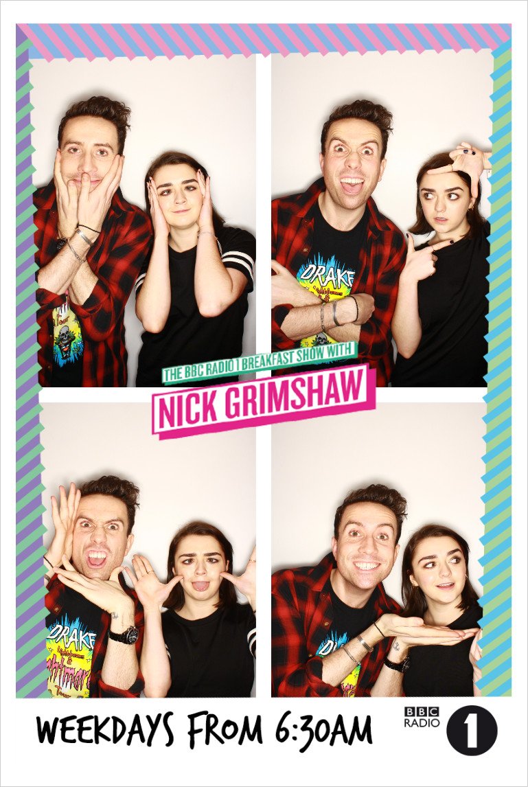 RT @R1Breakfast: Yeeeah thanks for coming in @Maisie_Williams ???? InstaGrim Booth love #MaisieOnGrimmy https://t.co/7AwpnLuR3q