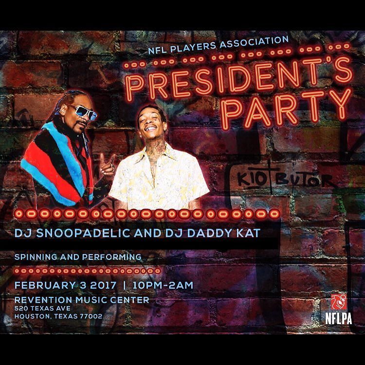 SUPER BOWL PARTY ALERT ????????????????2.3.17 : NFLPA x DJ SNOOPADELIC x DJ DADDY KAT x @ftwaynekomet1… https://t.co/afOrU8iyVE https://t.co/NefRUcacaC