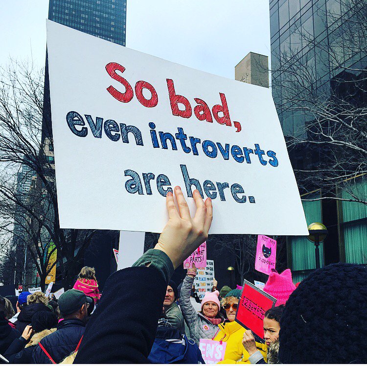RT @skaufman4050: Best. Sign. Ever. #WomensMarch #womensmarchnyc #sobadevenintrovertsarehere https://t.co/TmJydvooqu