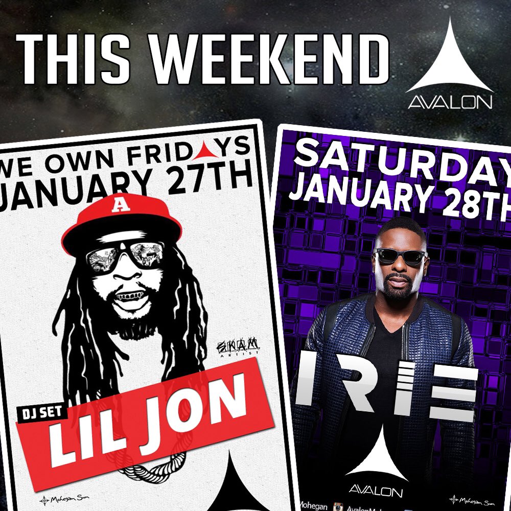 RT @AvalonMohegan: Weekend Lineup: @LilJon & @Irie! https://t.co/mKg0FtXGWr