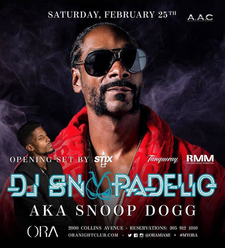 Miami !! Catch me #DJSNOOPADELIC live @oramiami sat. Feb 25 ✨ https://t.co/uWedE5HtPw https://t.co/yNDqTfZWJ6