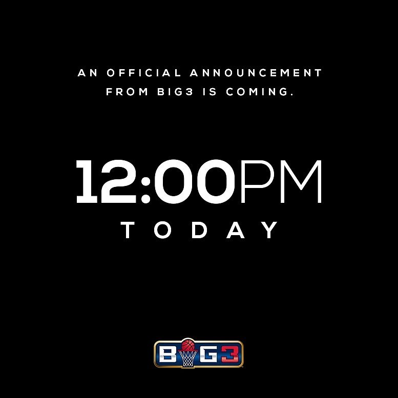 RT @thebig3: 12pm EST. Today. Get Ready. #BIG3 https://t.co/0DGBBLbAQX