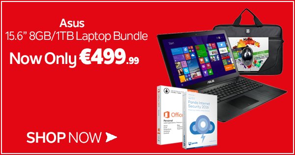 Get the Asus 15.6" 8GB/1TB Laptop Bundle for only €499.99! Shop online or in store now - https://t.co/O44NjbrZ0e https://t.co/az2nqsVOvY