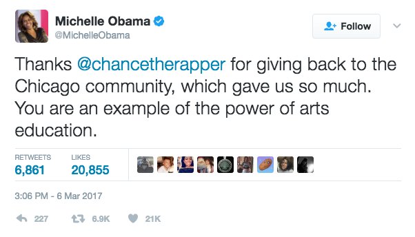 Image result for chance the rapper donation michelle obama