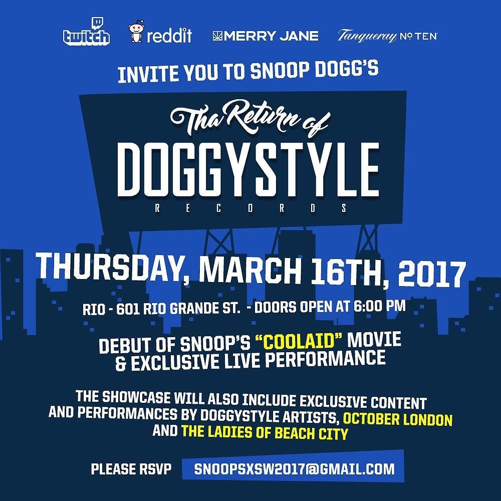 the return of Doggystyle Records tomorrow night at #SXSW come thru! thanks to @reddit @Twi… https://t.co/wBbwtHdnT8 https://t.co/aRy0HzEQJc