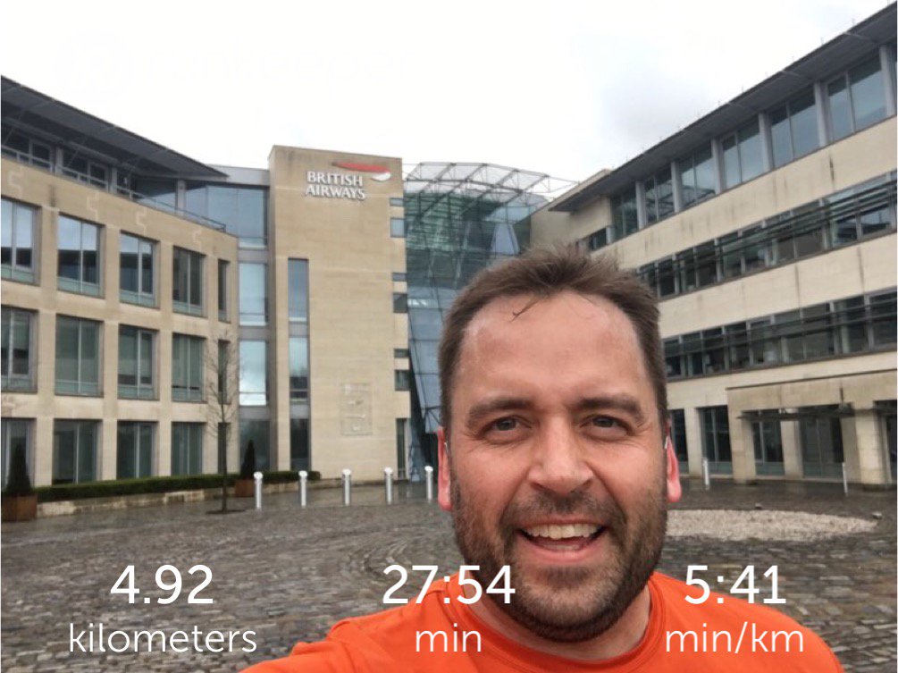 benmarks: Quick, muddy #RoadToImagine 5k near Heathrow on my layover to Kiev. Nice trail around British Airways office. https://t.co/sNfGo1Bq3A