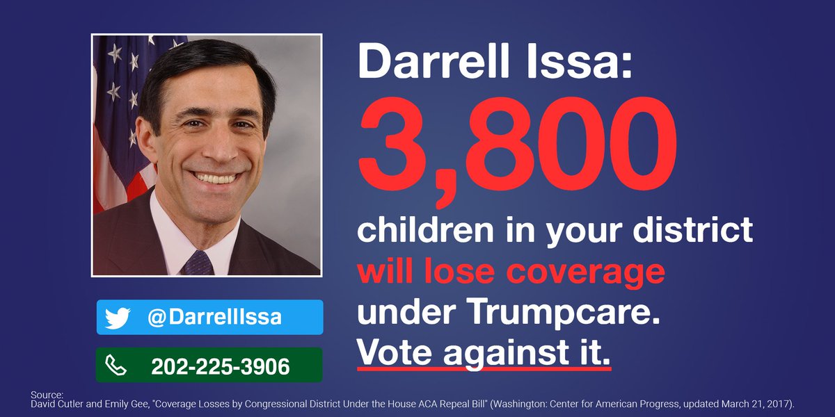 RT @MoveOn: TODAY! #StandWith24M & demand @DarrellIssa vote NO on #Trumpcare. CALL NOW: 855-981-7297 #ProtectOurCare https://t.co/SRCZ3L3HJN