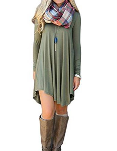#fashion #free #style #win #giveaway Women's Irregular Hem Long Sleeve Casual T Shirt Flowy Shift Dress Army Green M #rt #fashion #free #style #win #giveaway Women's Irregular Hem Long Sleeve Casual T Shirt Flowy Shift Dress Army Green M #rt
