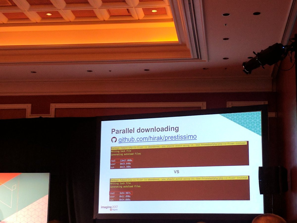 sashas777: Want to speedup composer ? - use parallel downloading #Magentoimagine #magentoimagine2017 https://t.co/0ngQirrikU