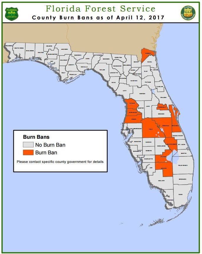 PIC All Florida counties currently under a burn ban, courtesy of